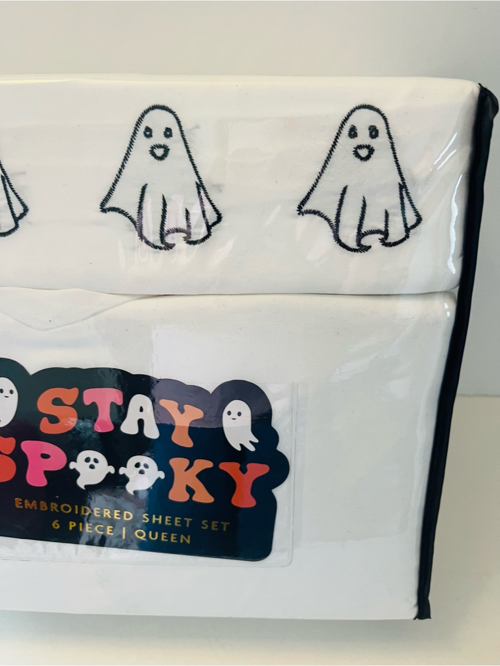 Stay Spooky & London Kaye Lot of 2 Queen Sheet Sets Embroidered Ghosts Cherries - Picture 5 of 16